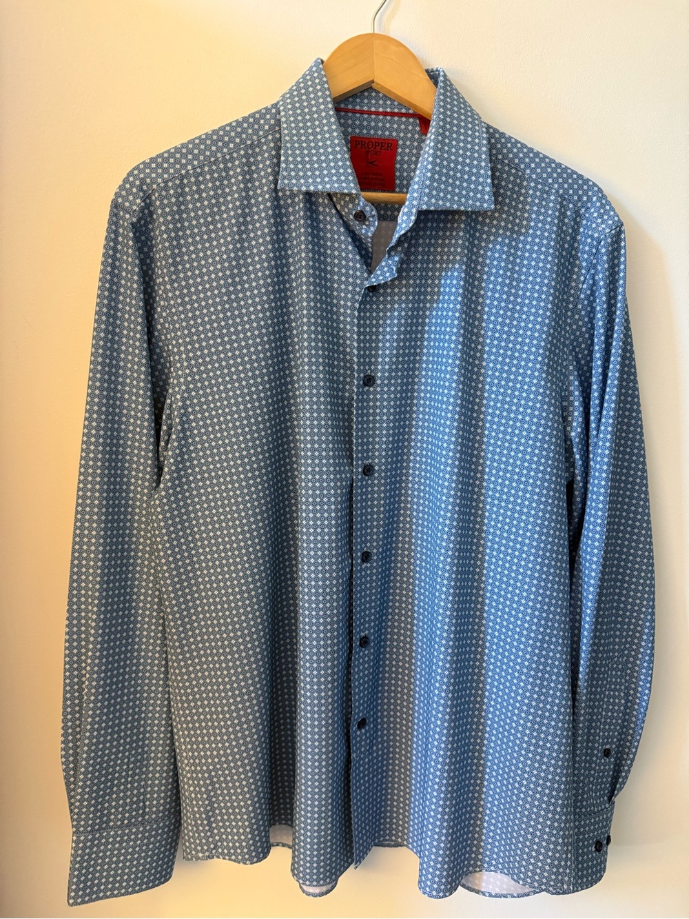 Men’s Blue Patterned Long-Sleeve Dress Shirt